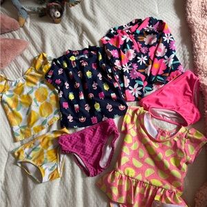 Girls Mixed Swimwear Set - Bright Floral, Lemon & Pink Pieces